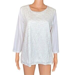 Basic Editions Lacet White Tee Long Sleeve Cotton Blend Casual Size Large